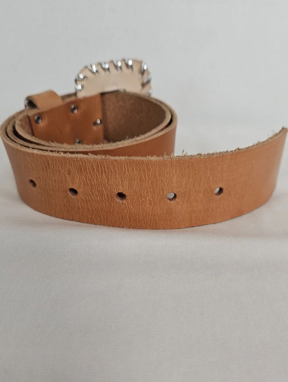 Accessories by Pearl Vintage Leather Whipstitch Wide Belt Tan Medium